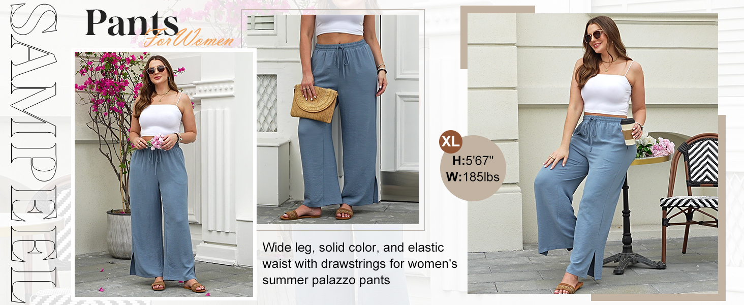 Sampeel Wide Leg Pants Woman High Waist Trousers with Pockets